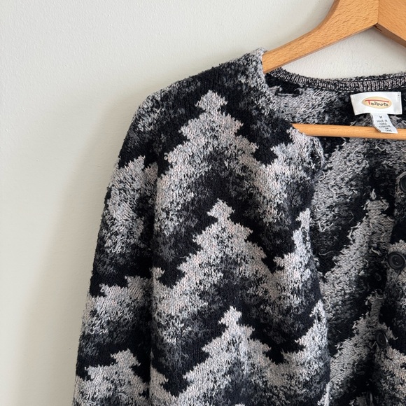 Vintage 90s Talbots linen cotton chevron chunky knit cardigan sweater sz medium - Picture 2 of 6